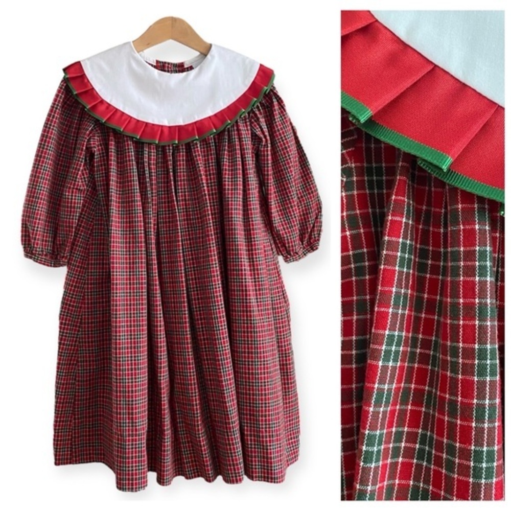 The Bailey Boys Red Green Christmas Plaid Round Collar Dress 4t